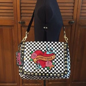 Betsy Johnson Black and White Check Messenger Bag